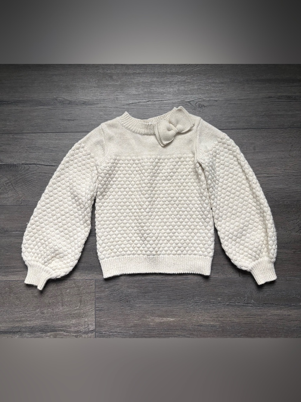 Janie and Jack Little Girls Cream Textured Sweater With Bow Holiday Party Size 5